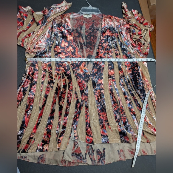 Live & Let Live Rustic Red and Orange Velvet Kimono Boho Whimsical Cardigan 3X - Picture 7 of 9